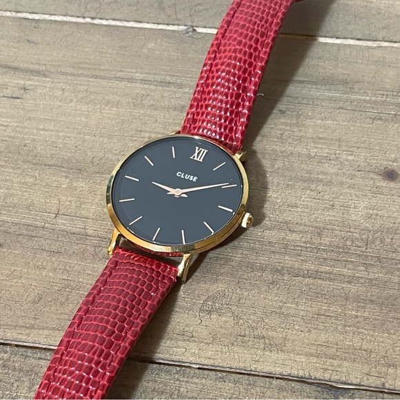 Cluse Boho Chic black with rose gold and red leather strap - Picture 1 of 6